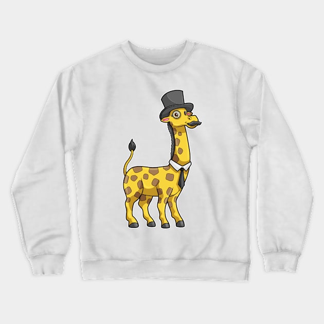 Giraffe as Gentleman with Hat, Tie and Mustache Crewneck Sweatshirt by Markus Schnabel